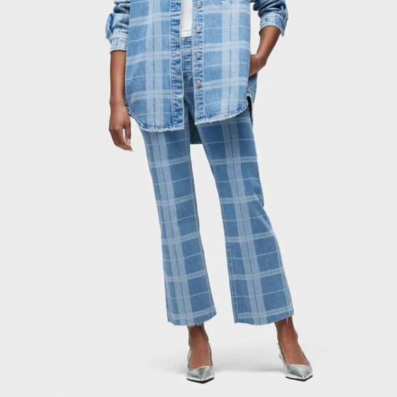 NEW HUDSON women Rosie High Rise Wide Leg Ankle Jeans in Plaid Indigo 825 7t3 - Picture 7 of 11